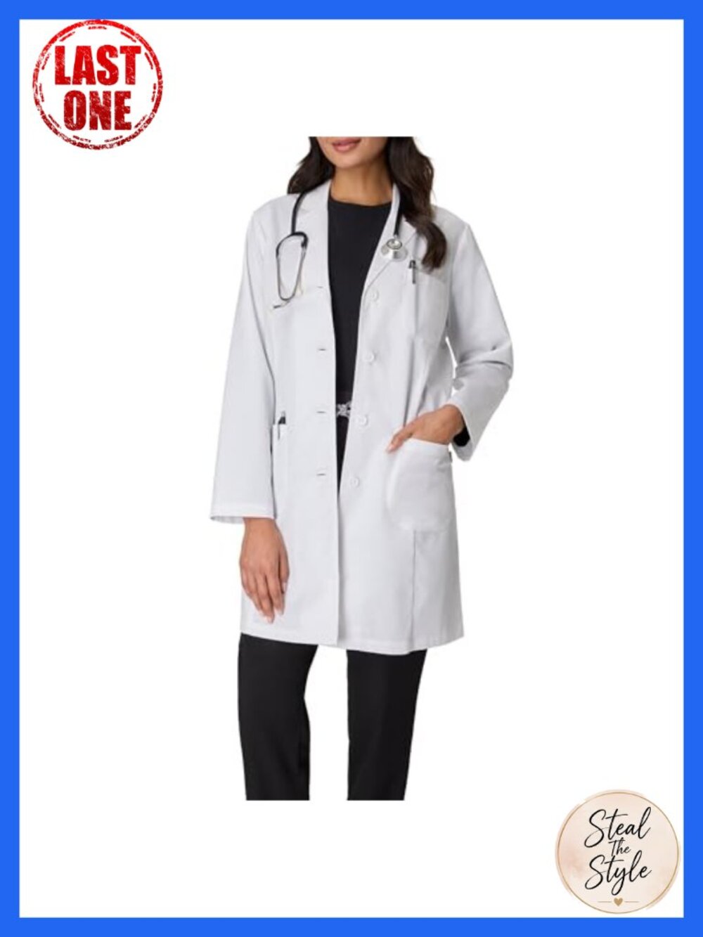 Hanes Scrubs Lab Coat Water Repellent Medical Jacket 5 Pockets